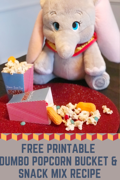 Print these FREE Dumbo popcorn buckets and make this Dumbo inspired recipe snack mix! #Dumbo #DisneyMovies #DisneyMovies #Printables #FreePrintables