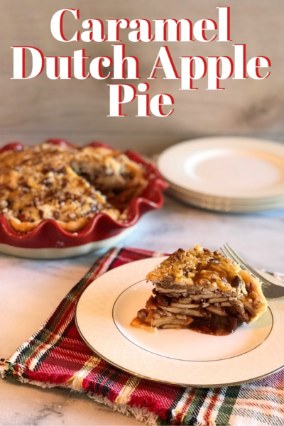 This Caramel Apple Pie recipe is the most decadent fall pie. Serve with vanilla ice cream, while enjoying the sweet caramel, pecans and baked apples. #Apple #ApplePie #AppleRecipe #DutchApplePie #CaramelApple