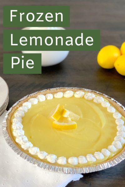This Frozen Lemon Pie can't be any easier. Made with just 4 ingredients, it's sweet & tart - perfect for any spring or summer gathering. #EasterDessert #SpringDessert #EasyDessertRecipes #NoBakePie #PieRecipes #SummerDessertRecipes #LemonPie #LemonadePie #FrozenPie