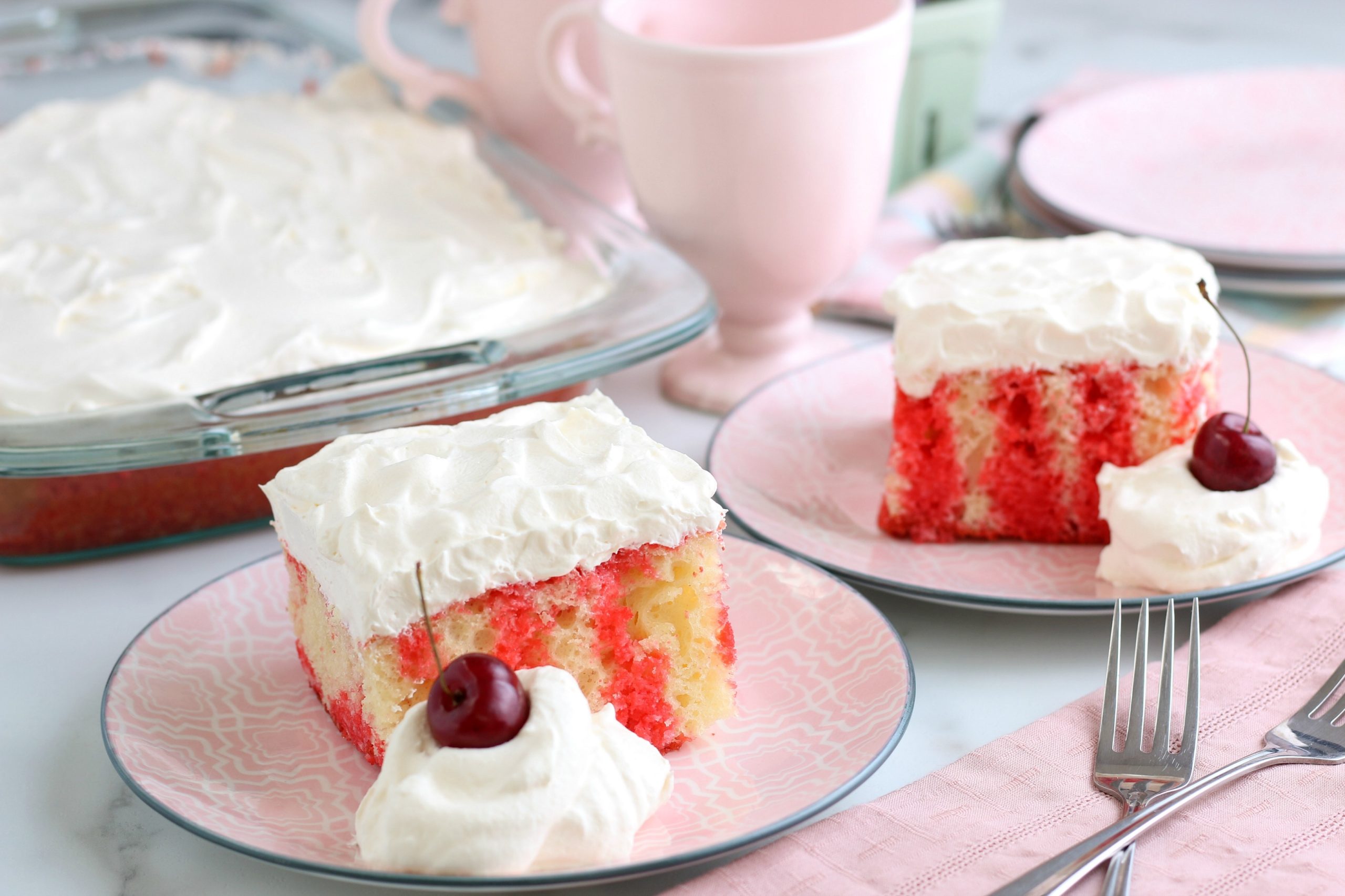 Cherry Poke Cake Recipe, Easy Cherry Poke Cake, Spring Dessert, Summer Dessert, Spring Cake, Easter Dessert, Sheet Cake