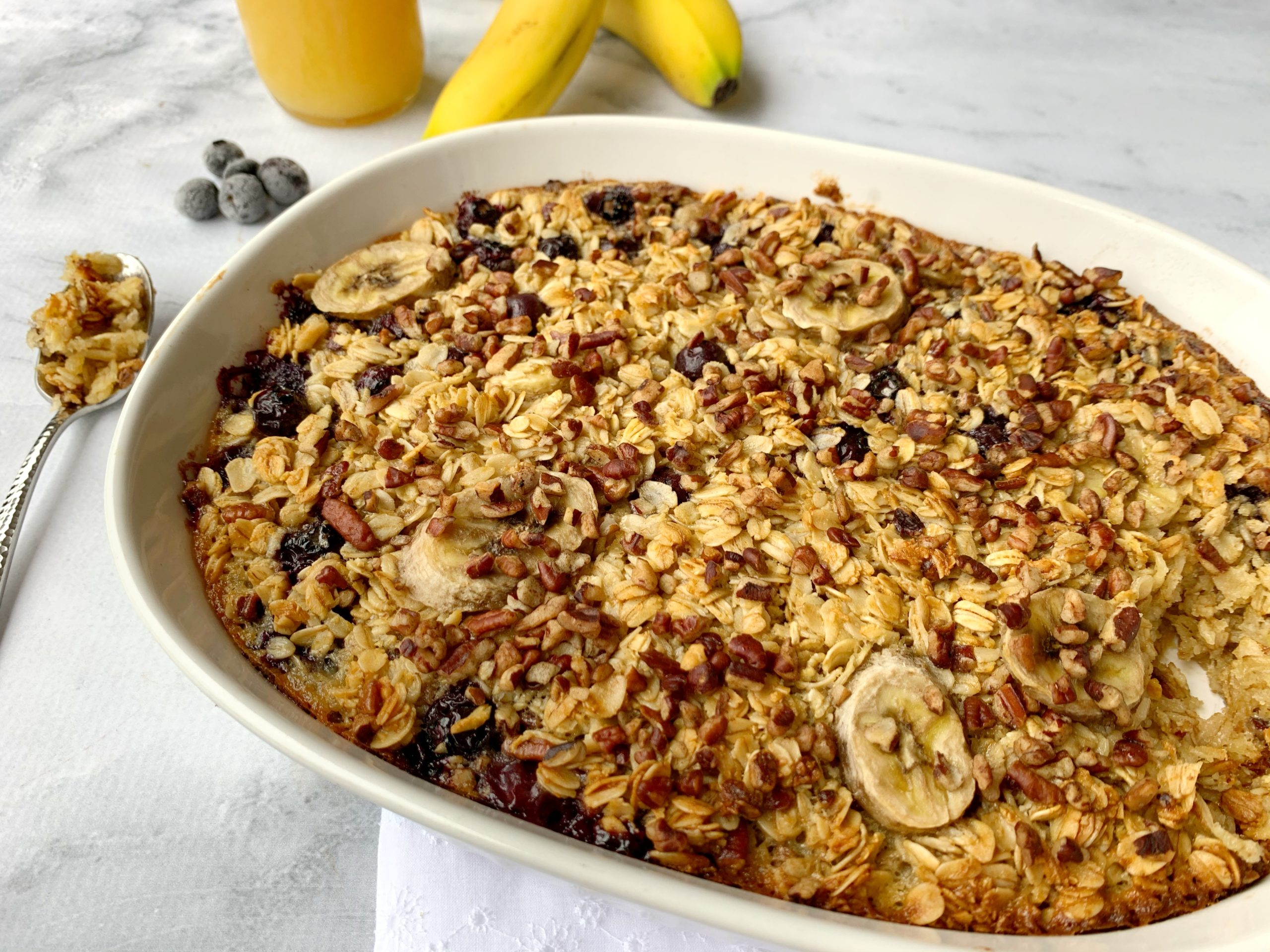 Blueberry Banana Oatmeal Bake, Oatmeal Casserole, Make Ahead Breakfast Casserole