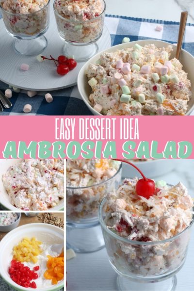 Need a dessert to feed a crowd? This classic Ambrosia salad is perfect! It's a dessert salad made with cool whip, sour cream, pineapple, pecans, cherries, oranges and marshmallows. Everyone loves it! It's perfect for spring and summer occasions. #DessertSalad #EasterDessert #EasyDessertRecipe #EasterDessertRecipe #SpringDessert #BBQDessertRecipes #CheapDessertRecipe Need a dessert to feed a crowd? This classic Ambrosia salad is perfect! It's a dessert salad made with cool whip, sour cream, pineapple, pecans, cherries, oranges and marshmallows. Everyone loves it! It's perfect for spring and summer occasions. #DessertSalad #EasterDessert #EasyDessertRecipe #EasterDessertRecipe #SpringDessert #BBQDessertRecipes #CheapDessertRecipe