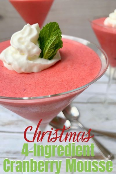 This EASY 4-ingredient Cranberry Mousse is the perfect individual serving Christmas Dessert. It can be made ahead of time and sit in the refrigerator until ready to serve. It's light and refreshing too! #Christmas #ChristmasDessert #CranberryRecipe #CranberryDessert This EASY 4-ingredient Cranberry Mousse is the perfect individual serving Christmas Dessert. It can be made ahead of time and sit in the refrigerator until ready to serve. It's light and refreshing too! #Christmas #ChristmasDessert #CranberryRecipe #CranberryDessert
