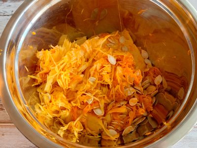 Inside of pumpkin, pumpkin guts, roasting pumpkin seeds Inside of pumpkin, pumpkin guts, roasting pumpkin seeds