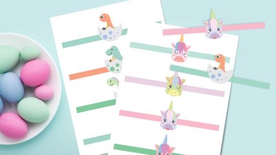 Printable Easter egg wraps: dinosaur and unicorn design