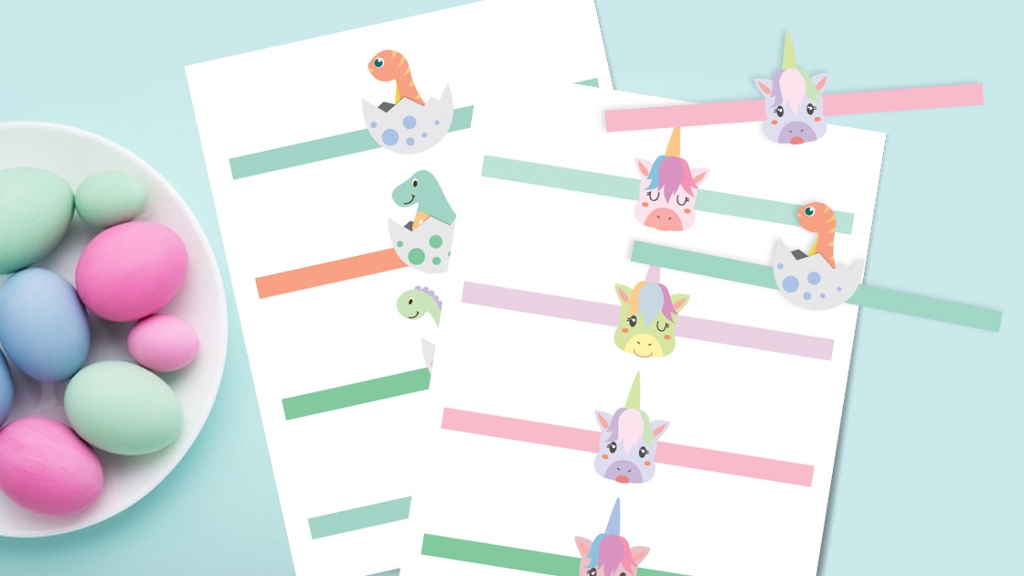 Printable Easter egg wraps: dinosaur and unicorn design