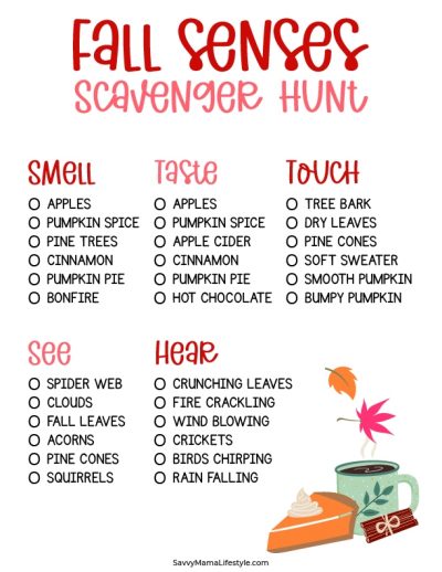 Fall sensory scavenger hunt for kids