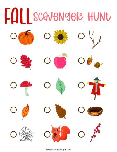 Preschool Fall Scavenger Hunt Printable