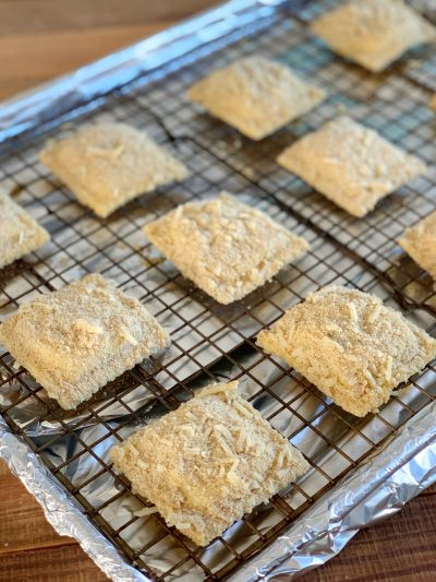 Oven Fried Ravioli ready to bake in oven Oven Fried Ravioli ready to bake in oven